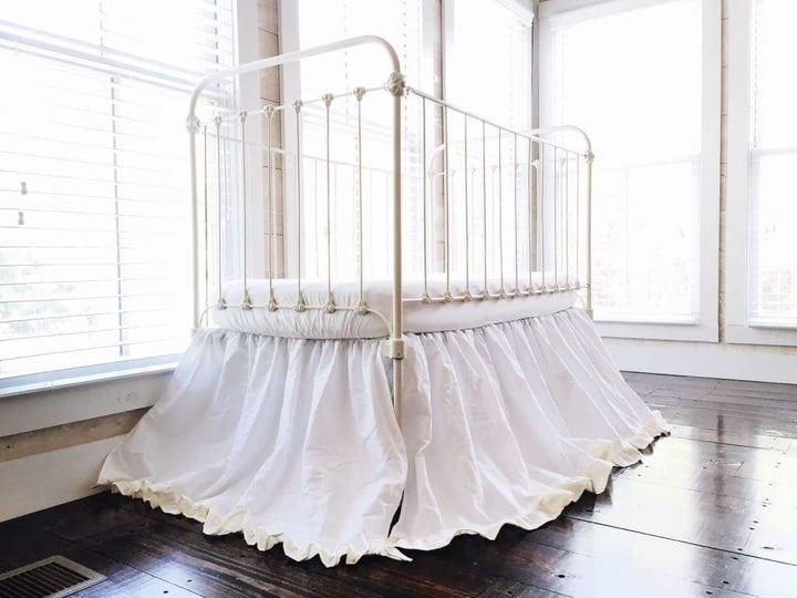 White and Ivory Ruffled Crib Skirt handmade heirloom nursery - High Cotton Textile