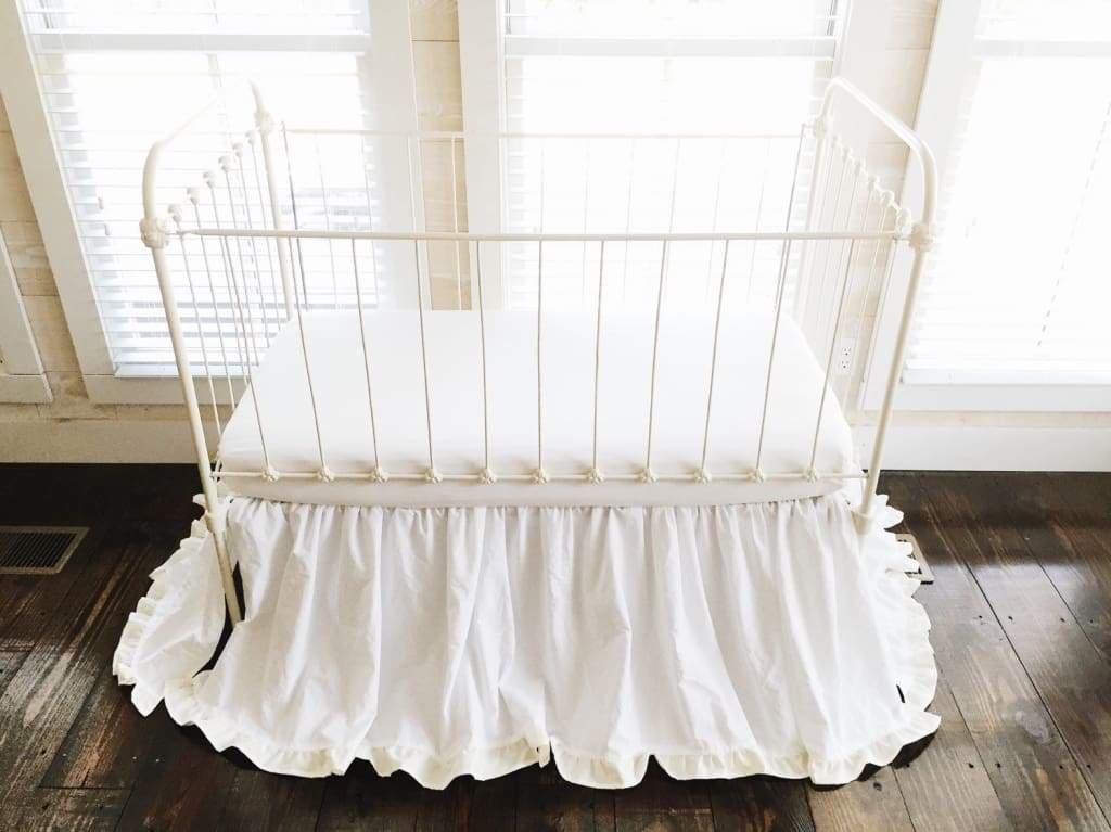 White and Ivory Ruffled Crib Skirt handmade heirloom nursery - High Cotton Textile