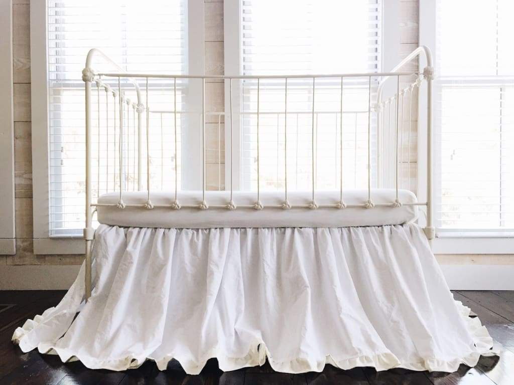 White and Ivory Ruffled Crib Skirt handmade heirloom nursery - High Cotton Textile