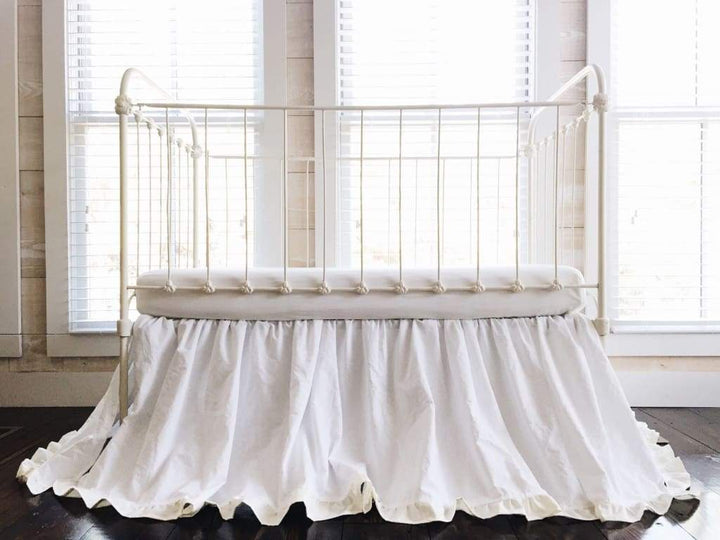 White and Ivory Ruffled Crib Skirt handmade heirloom nursery - High Cotton Textile