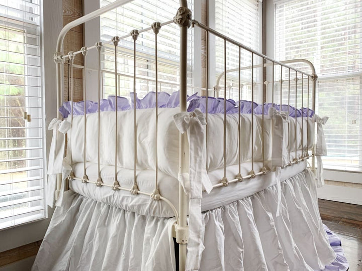 White and Lavender Ruffled Crib Liner Set