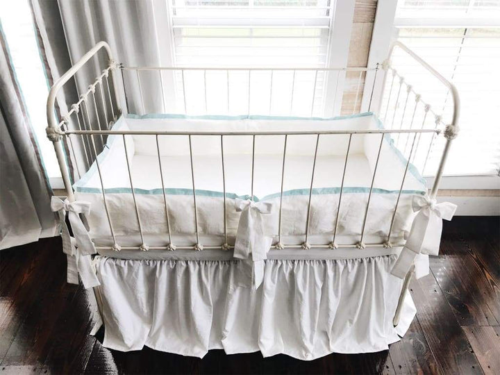 White + Mist | Farmhouse Tailored Crib Bedding Set