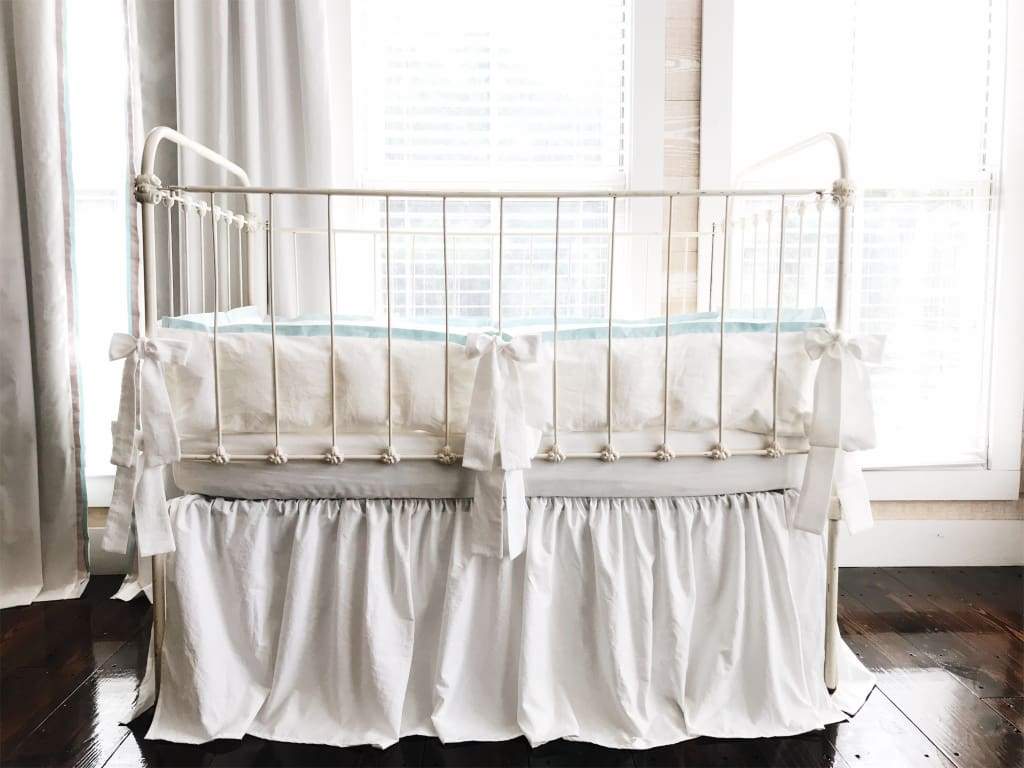 White + Mist | Farmhouse Tailored Crib Bedding Set