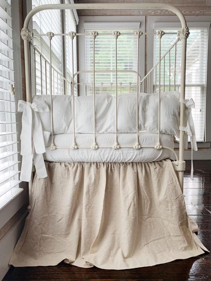 White and Natural | Farmhouse Tailored Crib Bedding Set