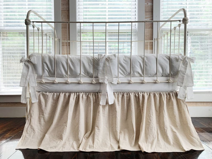 White and Natural | Farmhouse Tailored Crib Bedding Set