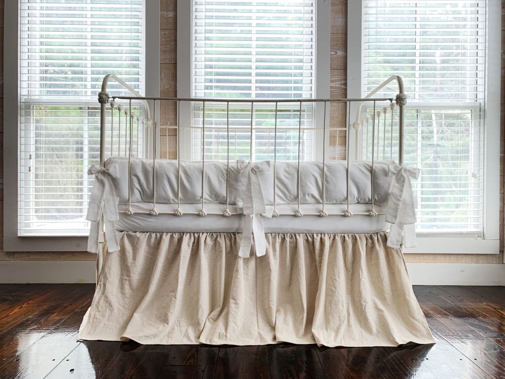 White and Natural | Farmhouse Tailored Crib Bedding Set