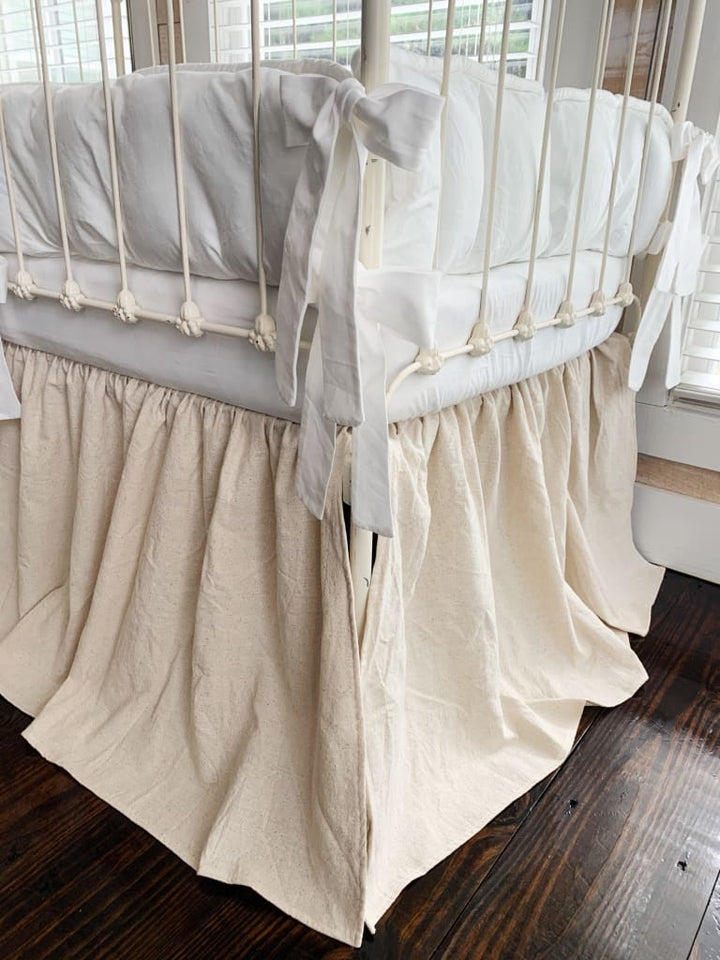 White and Natural | Farmhouse Tailored Crib Bedding Set