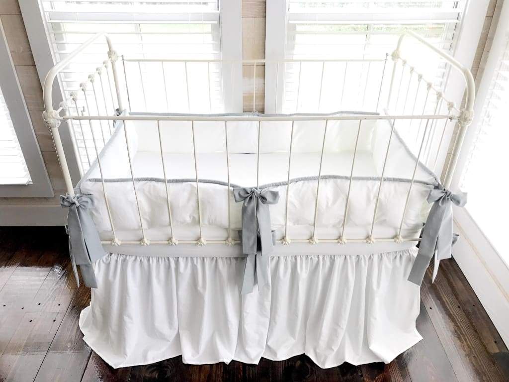 White + Silver Grey | Farmhouse Tailored Crib Bedding Set