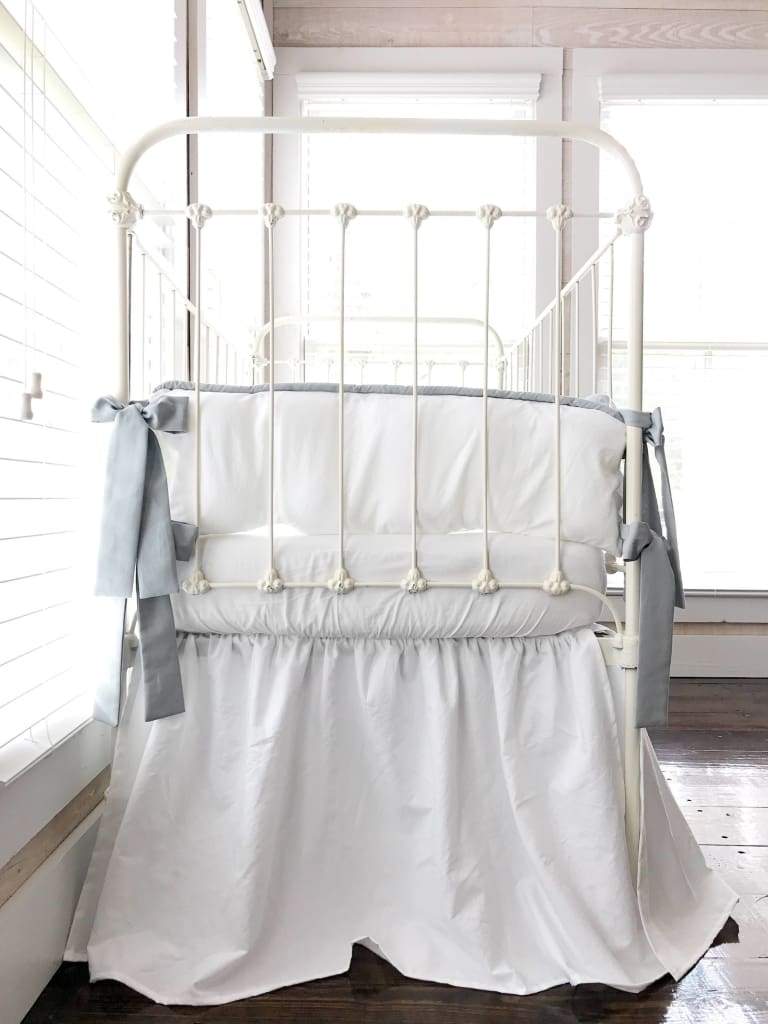 White and Silver Grey Farmhouse Tailored Crib Bedding Set - High Cotton Textile 