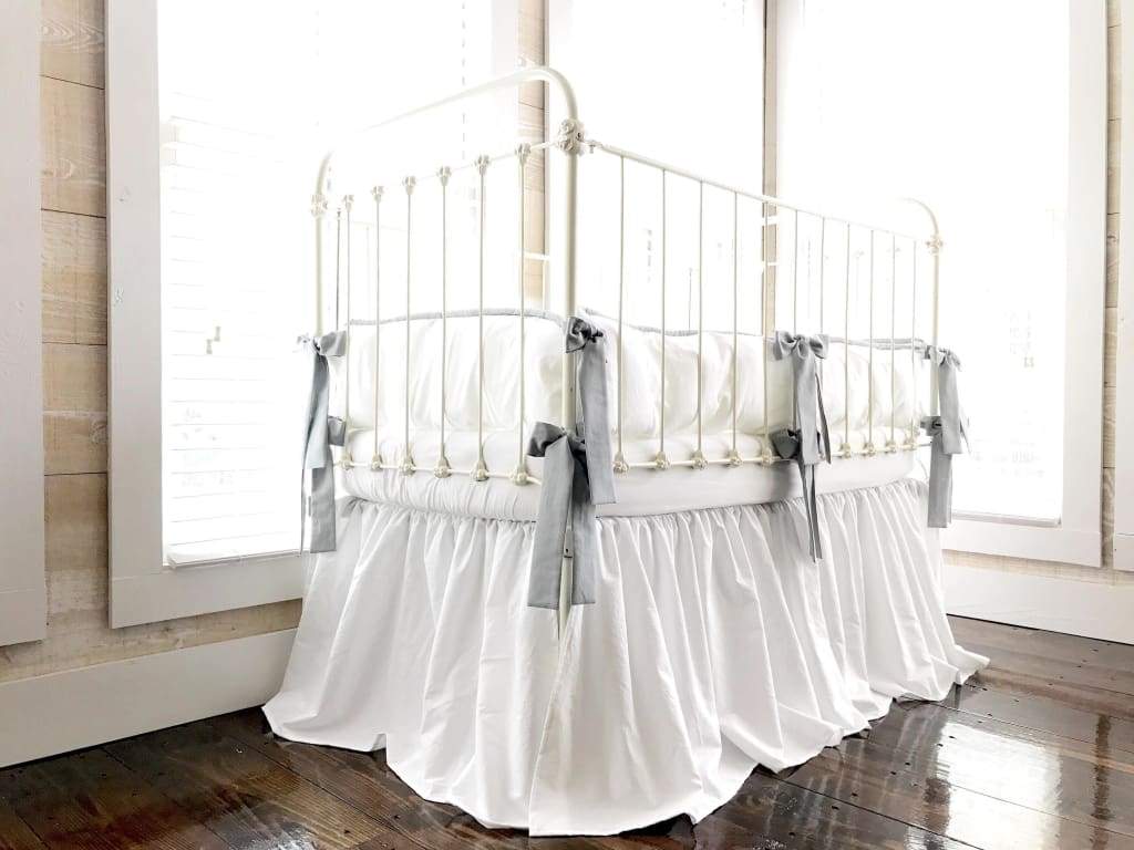 White and Silver Grey Farmhouse Tailored Crib Bedding Set - High Cotton Textile 