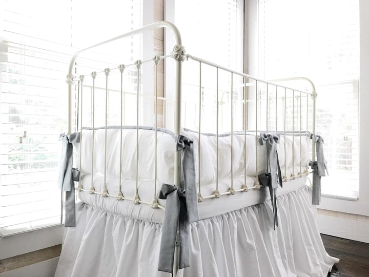 White + Silver Grey | Farmhouse Tailored Crib Liners