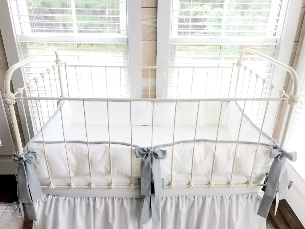 White + Silver Grey | Farmhouse Tailored Crib Liners