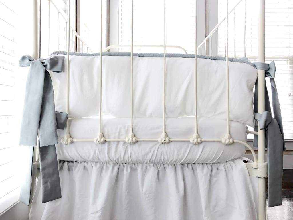 White + Silver Grey | Farmhouse Tailored Crib Liners