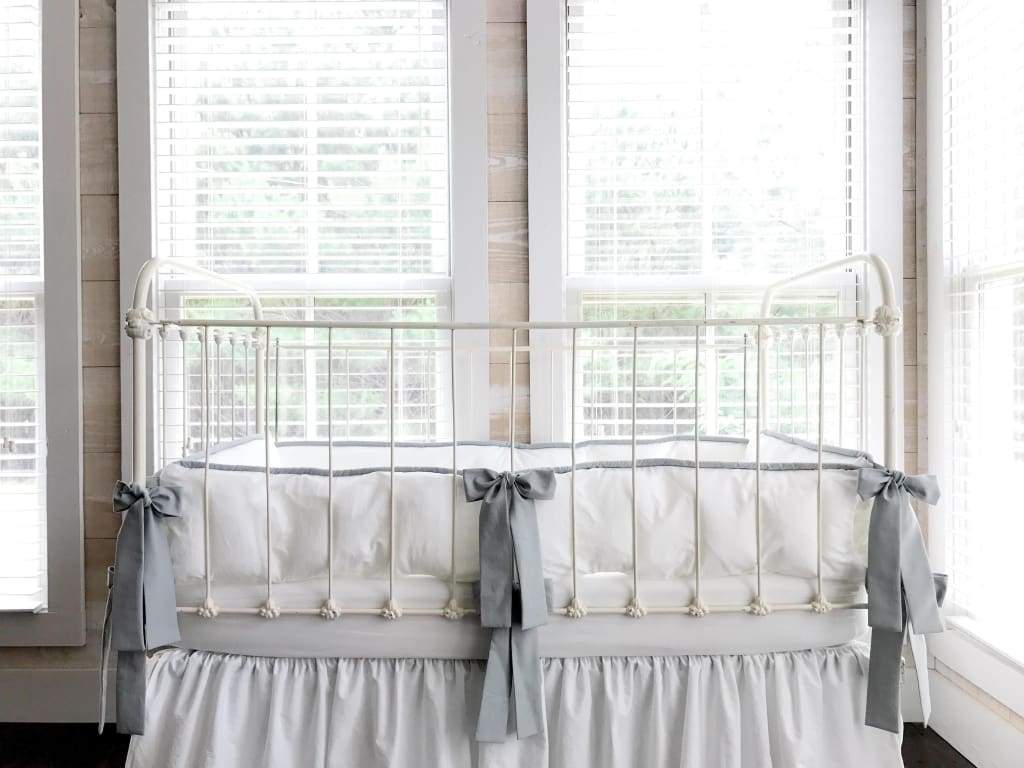 White + Silver Grey | Farmhouse Tailored Crib Liners