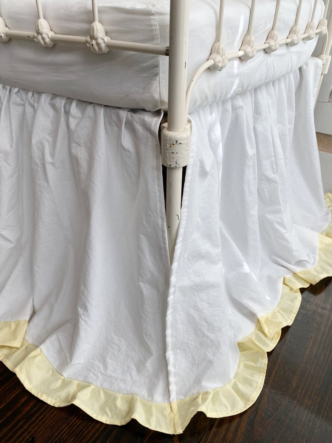 White & Baby Yellow Ruffled Crib Skirt | 4-Sided Gathered | 22" Drop | Heirloom Nursery Bedding | Handmade in Alabama handmade heirloom nursery - High Cotton Textile