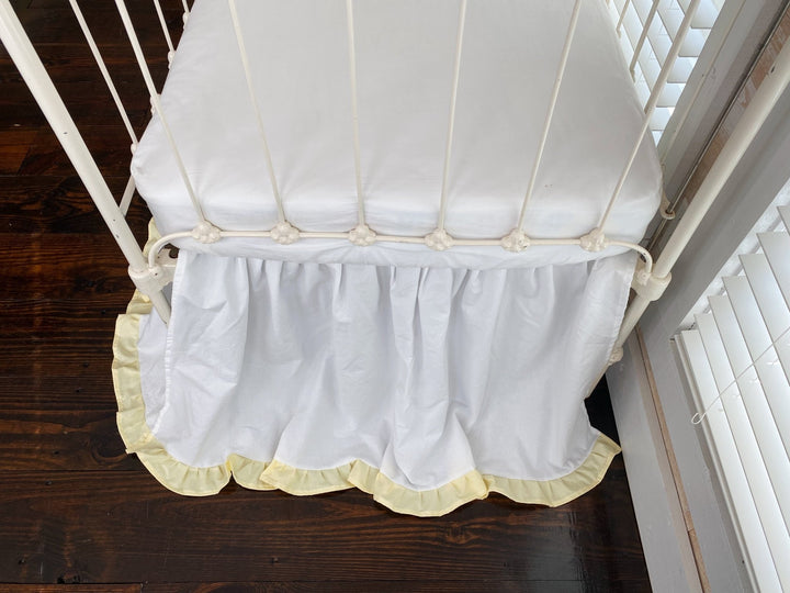 White & Baby Yellow Ruffled Crib Skirt | 4-Sided Gathered | 22" Drop | Heirloom Nursery Bedding | Handmade in Alabama handmade heirloom nursery - High Cotton Textile