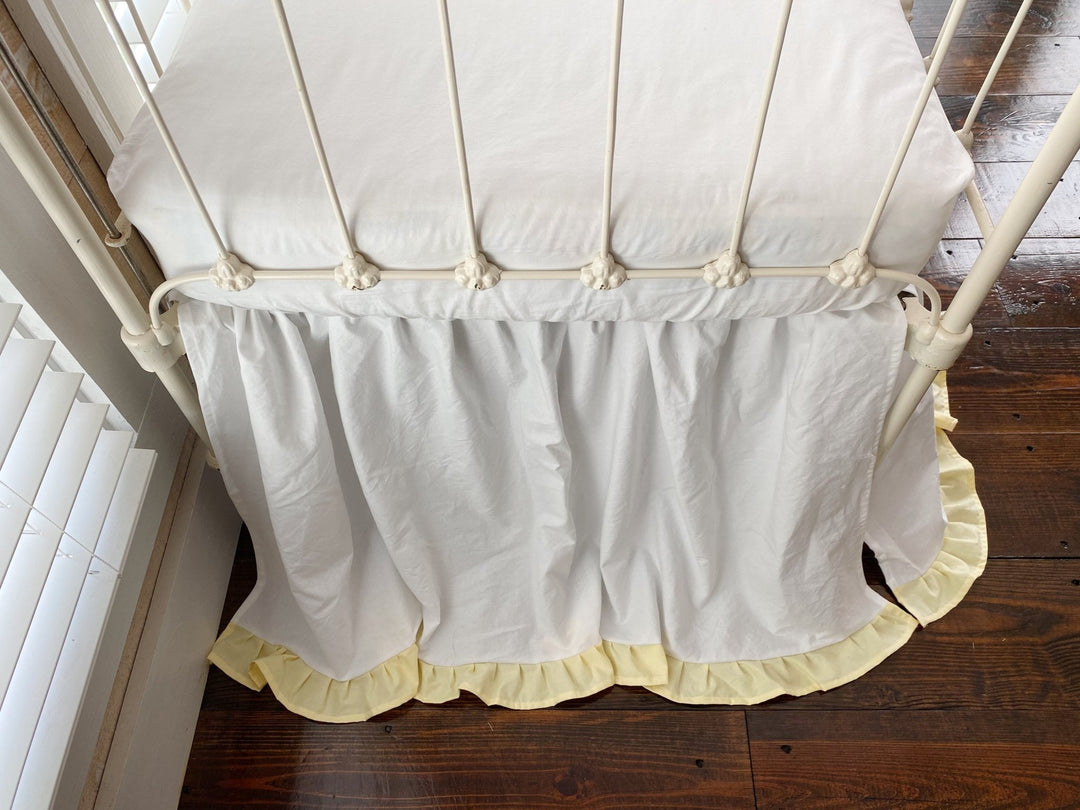White & Baby Yellow Ruffled Crib Skirt | 4-Sided Gathered | 22" Drop | Heirloom Nursery Bedding | Handmade in Alabama handmade heirloom nursery - High Cotton Textile