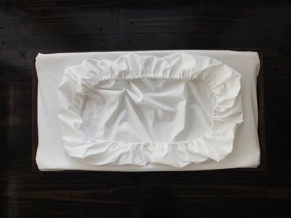 White changing pad cover in washed cotton, 16 by 31.5 by 3 inches