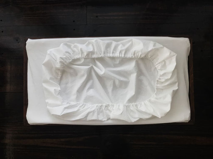 White changing pad cover in washed cotton, 16 by 31.5 by 3 inches
