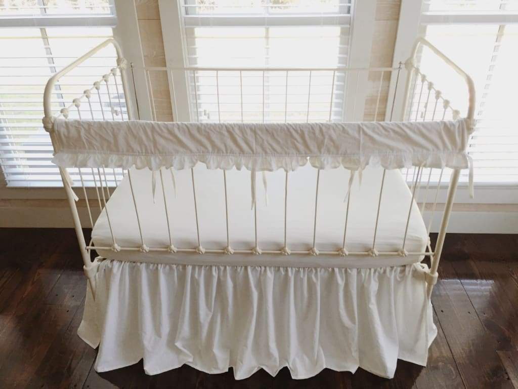 White Farmhouse Crib Rail Cover and Skirt Set | Personalized Available handmade heirloom nursery - High Cotton Textile