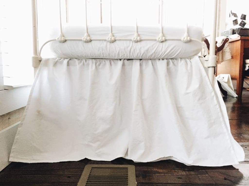White Farmhouse Crib Skirt handmade heirloom nursery - High Cotton Textile
