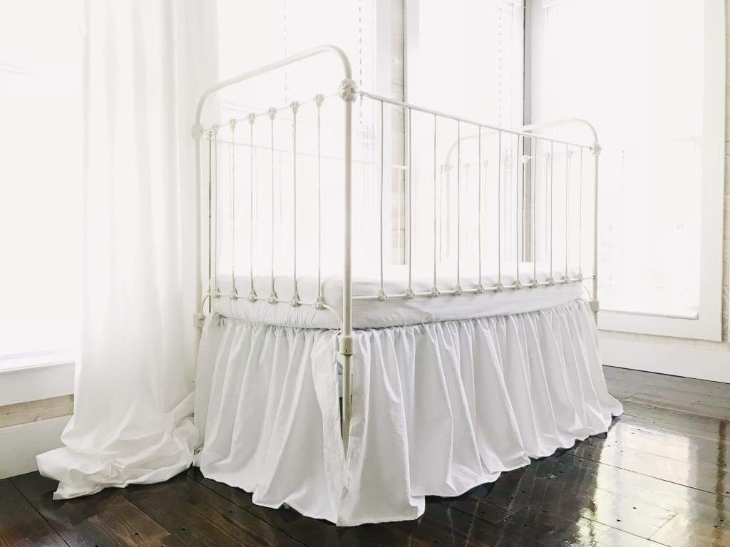 White Farmhouse Crib Skirt handmade heirloom nursery - High Cotton Textile