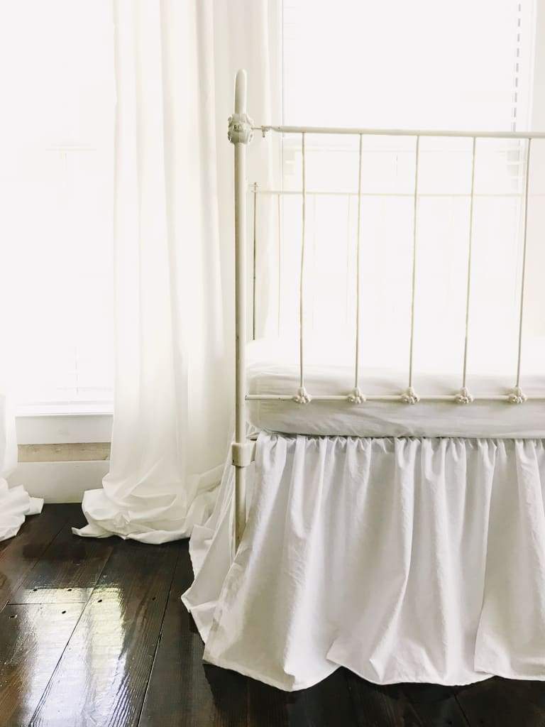 White Farmhouse Crib Skirt handmade heirloom nursery - High Cotton Textile