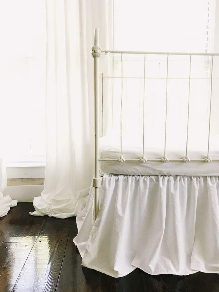 White Farmhouse Crib Skirt handmade heirloom nursery - High Cotton Textile