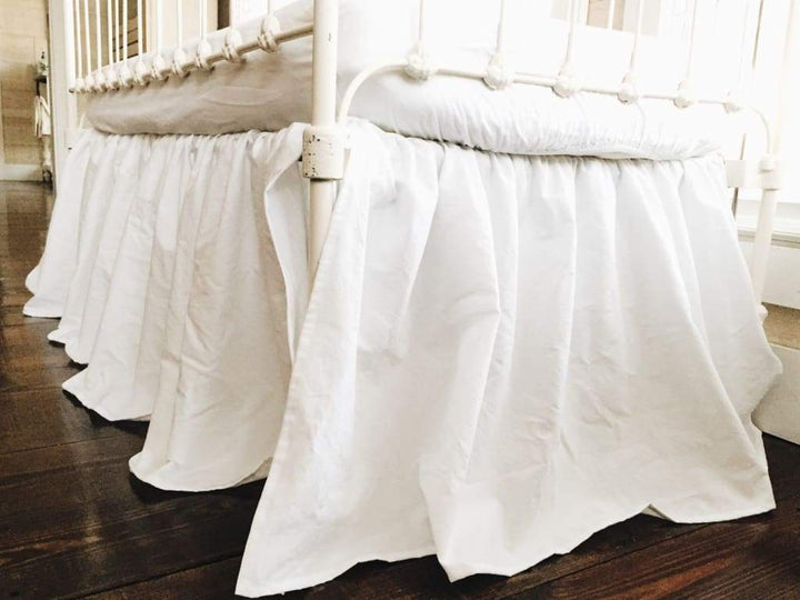 White Farmhouse Crib Skirt handmade heirloom nursery - High Cotton Textile