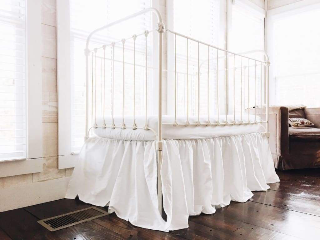 White Farmhouse Crib Skirt handmade heirloom nursery - High Cotton Textile