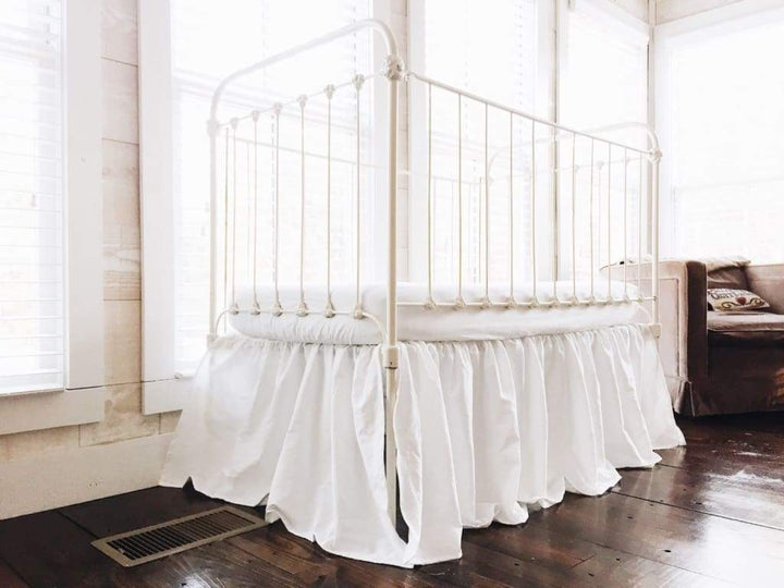 White Farmhouse Crib Skirt handmade heirloom nursery - High Cotton Textile