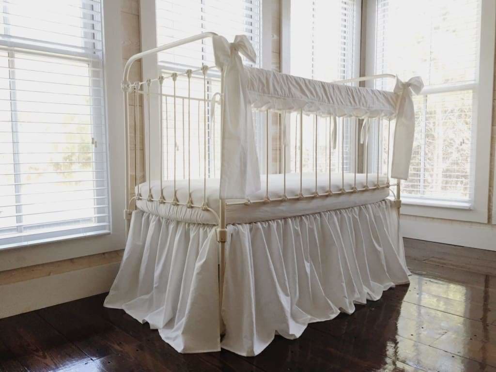 White Farmhouse Ruffle Crib Rail Cover Set handmade heirloom nursery - High Cotton Textile