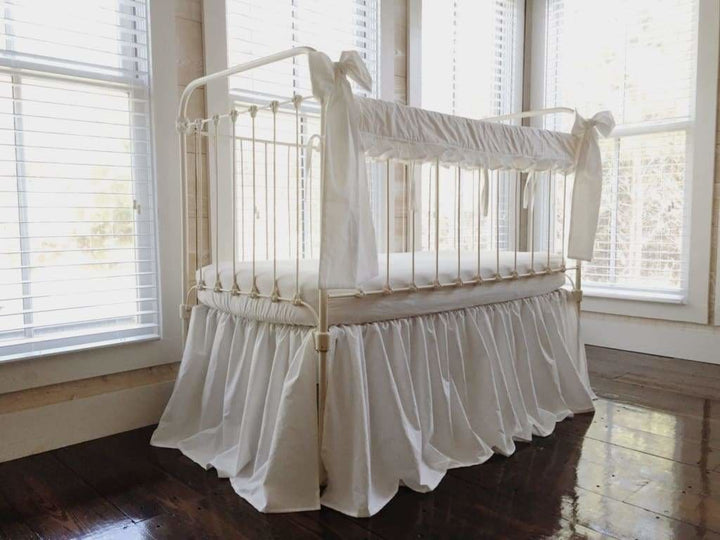 White Farmhouse Ruffle Crib Rail Cover Set handmade heirloom nursery - High Cotton Textile