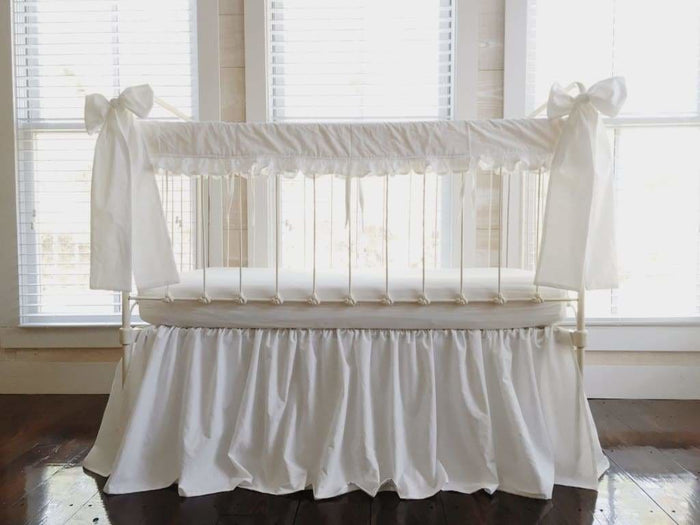 White Farmhouse Ruffle Crib Rail Cover Set handmade heirloom nursery - High Cotton Textile