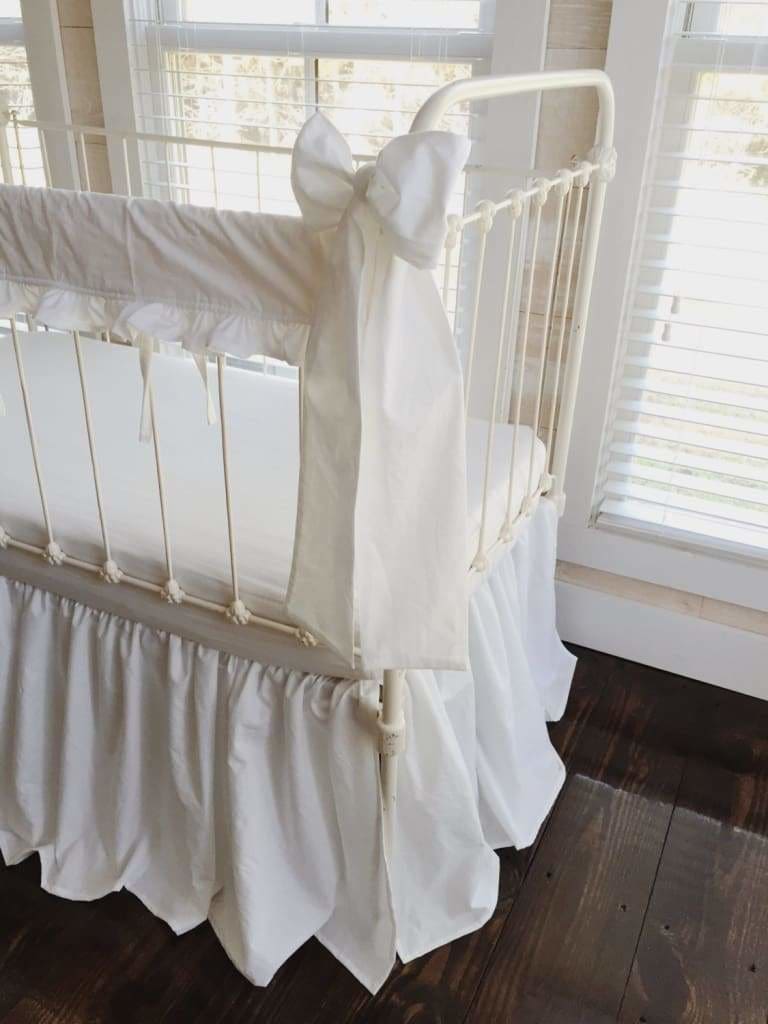 White Farmhouse Ruffle Crib Rail Cover Set handmade heirloom nursery - High Cotton Textile