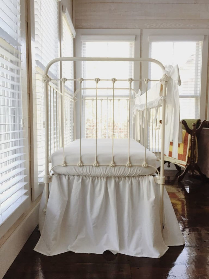 White Farmhouse Ruffle Crib Rail Cover Set handmade heirloom nursery - High Cotton Textile