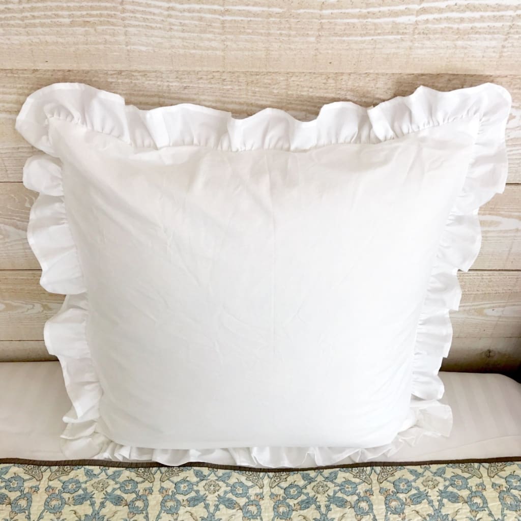 White Farmhouse Ruffled Euro Sham handmade heirloom nursery - High Cotton Textile