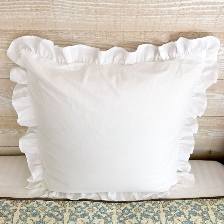 White Farmhouse Ruffled Euro Sham handmade heirloom nursery - High Cotton Textile