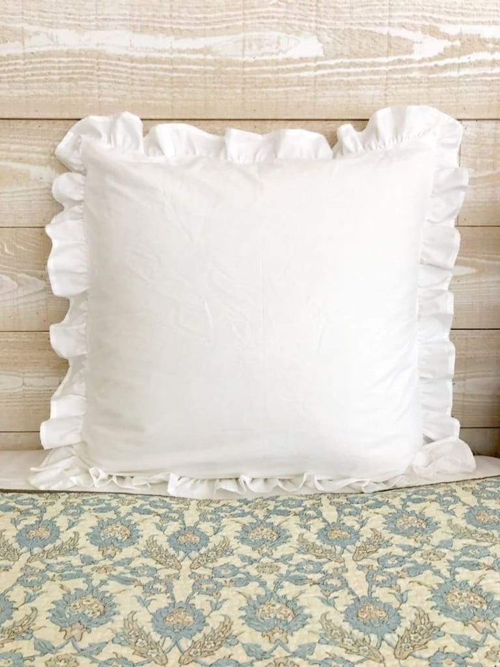 White Farmhouse Ruffled Euro Sham handmade heirloom nursery - High Cotton Textile