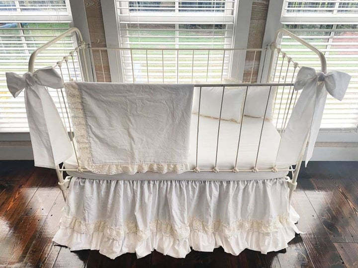 White Lace Crib Bedding Set handmade heirloom nursery - High Cotton Textile
