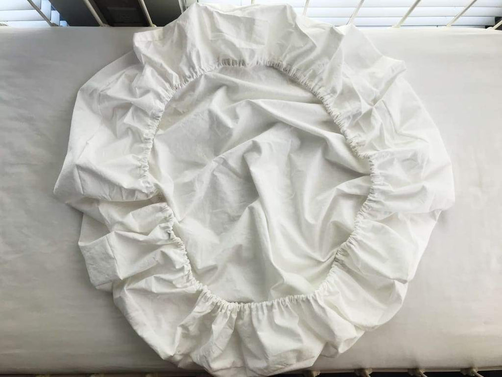 White Round Crib Sheet handmade heirloom nursery - High Cotton Textile