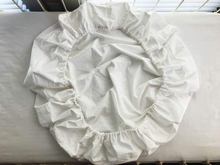 White Round Crib Sheet handmade heirloom nursery - High Cotton Textile