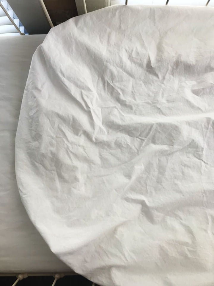 White Round Crib Sheet handmade heirloom nursery - High Cotton Textile