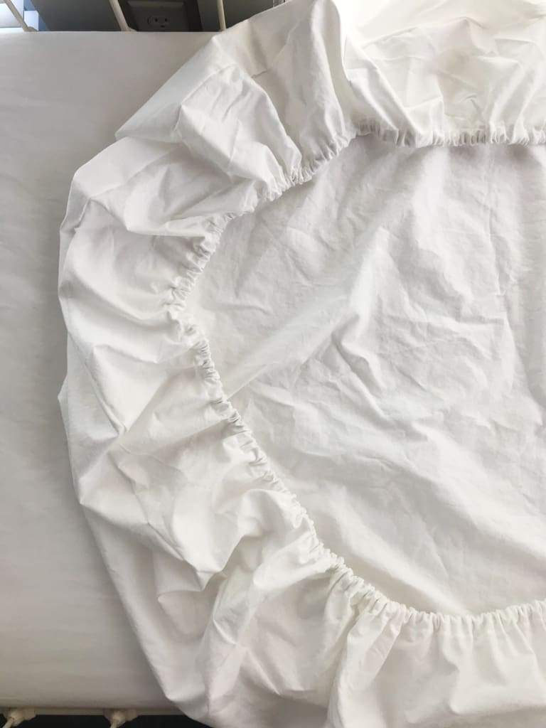 White Round Crib Sheet handmade heirloom nursery - High Cotton Textile