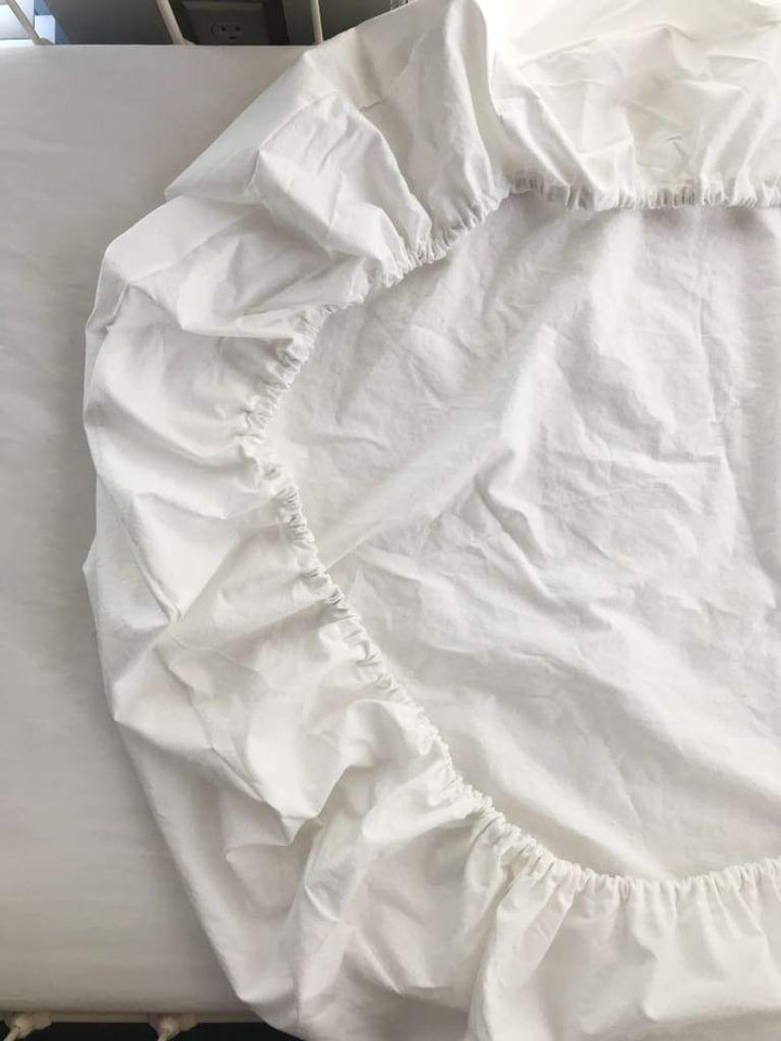 White Round Crib Sheet handmade heirloom nursery - High Cotton Textile