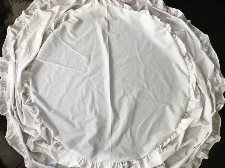 White Round Ruffled Crib Skirt handmade heirloom nursery - High Cotton Textile