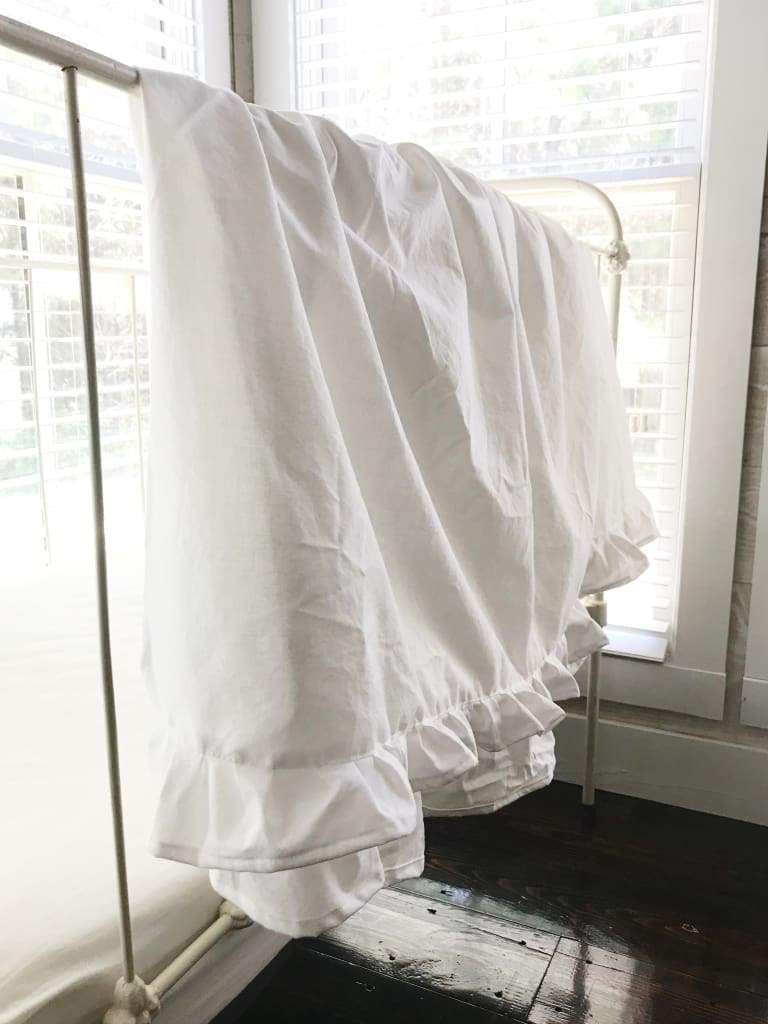 White Round Ruffled Crib Skirt handmade heirloom nursery - High Cotton Textile