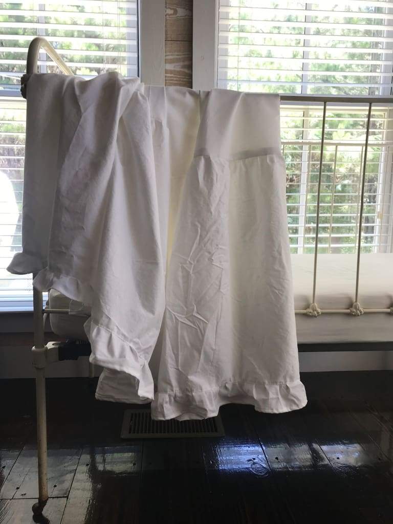 White Round Ruffled Crib Skirt handmade heirloom nursery - High Cotton Textile