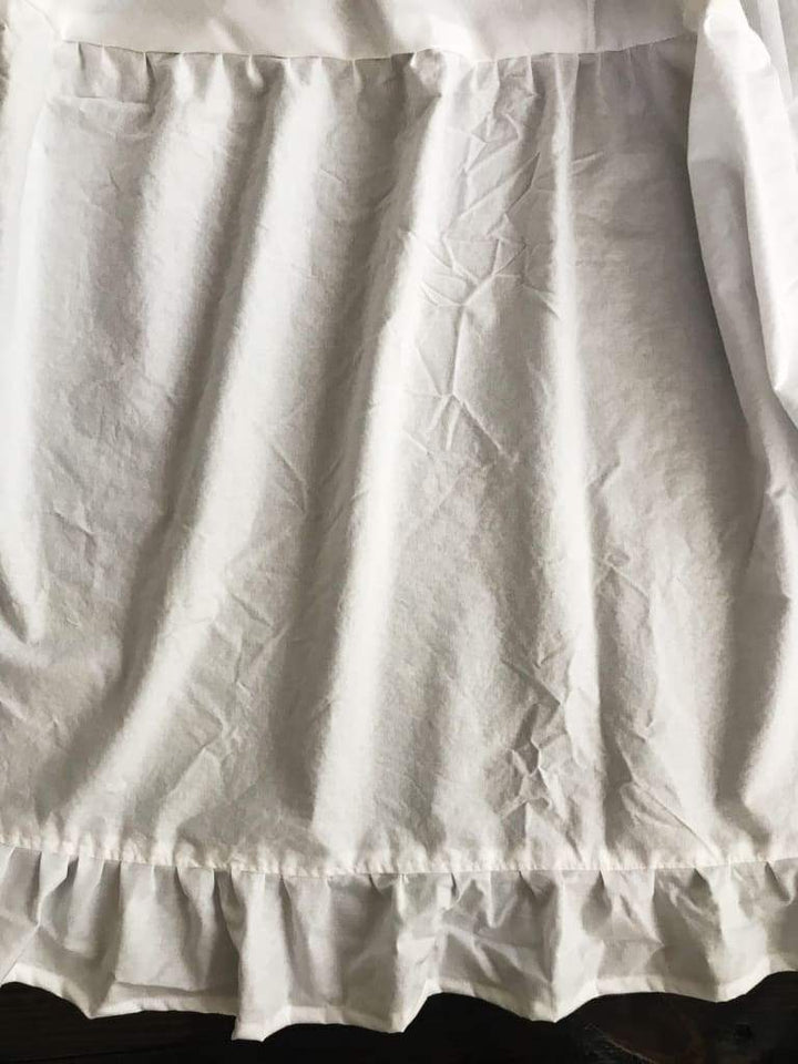 White Round Ruffled Crib Skirt handmade heirloom nursery - High Cotton Textile
