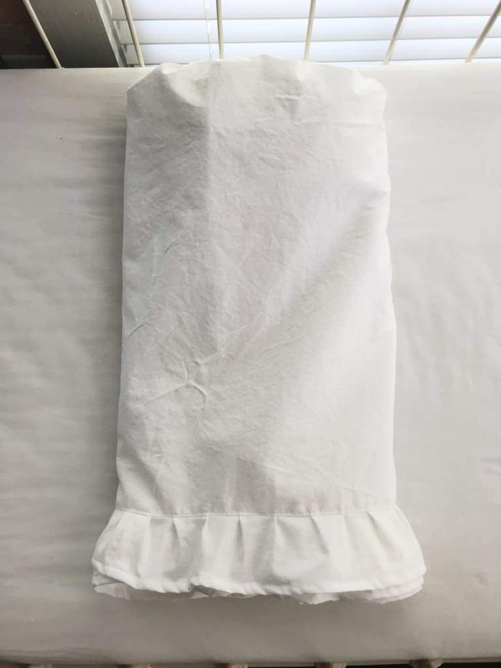 White Round Ruffled Crib Skirt handmade heirloom nursery - High Cotton Textile
